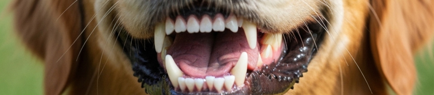 Perro mostrando sus dientes