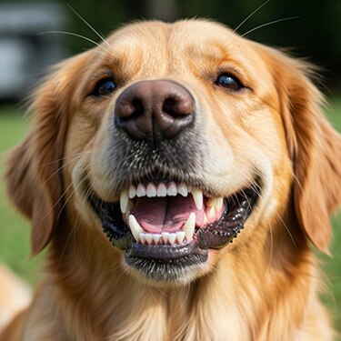 Perro mostrando sus dientes