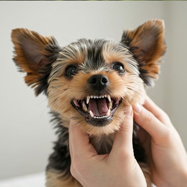 Perro mostrando sus dientes