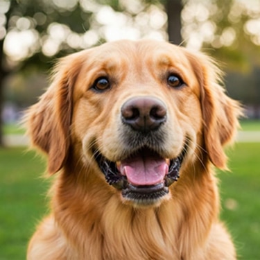 Primer plano de la cara de un golden retriever al aire libre