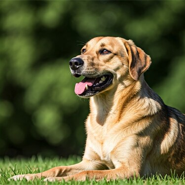 Perro acostado en el césped al aire libre