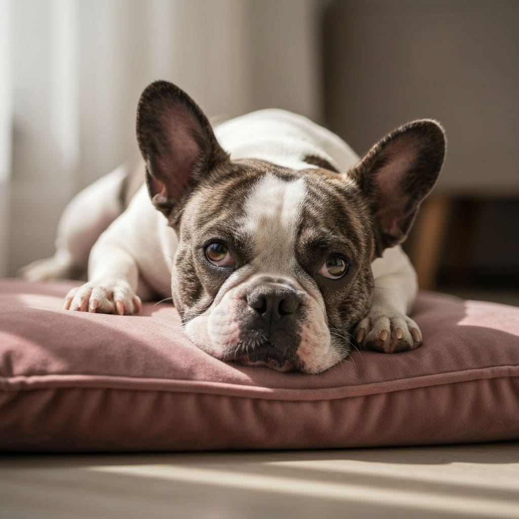Bulldog francés descansando sobre un cojín